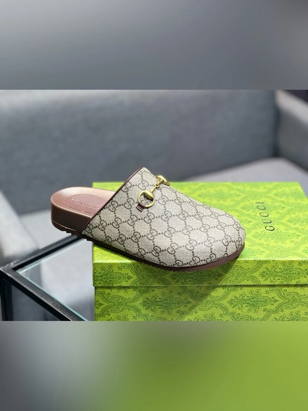 Gucci Beige GG Canvas Horsebit Backless Loafers